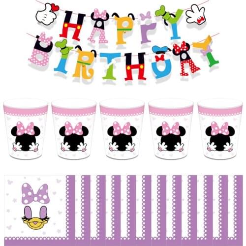 Disney Minnie Birthday Party Decorations Disposable Cup Napkin Banner Tableware Wedding Party Decorations Supplies