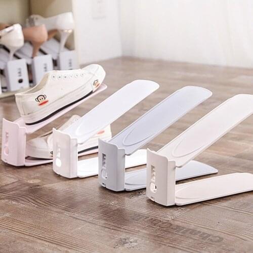 8PCS Double Adjustable Plastic Shoe Storage Rack Space Saver Shoes Organizers Stand Shelf for Living Room