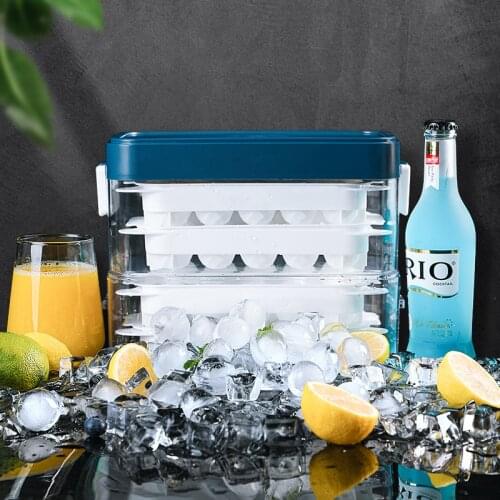 Food Grade PP Double Layers Ice Cube Mold Refrigerator Ice Tray Whiskey Ice Box Home Made Frozen Ice Cube Quick Freezer With Lid