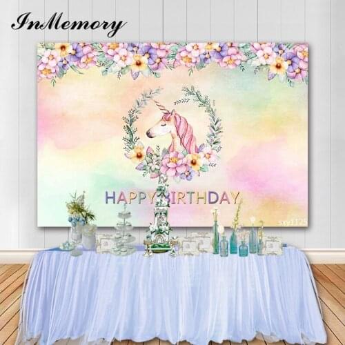 InMemory Unicorn Party Backdrop Flowers Rainbow Children Birthday Photography Background Photocall Studio Background Banner