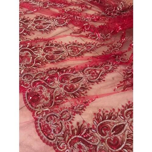 French Nigerian ZH-106886 African Net Tulle Mesh beaded Lace Fabric 5yards/lot High Quality for Wedding Dress