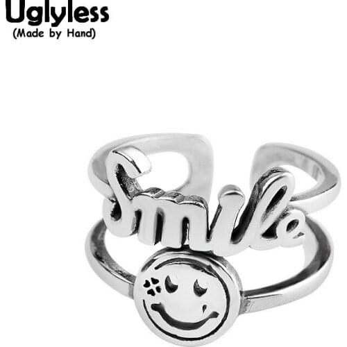 Uglyless Smile Everyday Lovely Smile Face Rings for Women 925 Sterling Silver Hollow Open Rings Creative Gift Fine Jewelry R1057