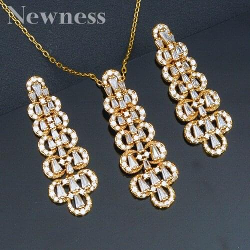 Newness Luxury Water drop Line 2PCS NECKLACE EARRING Sets Cubic Zirconia Women Wedding Engagement Earring Necklace Jewelry Set