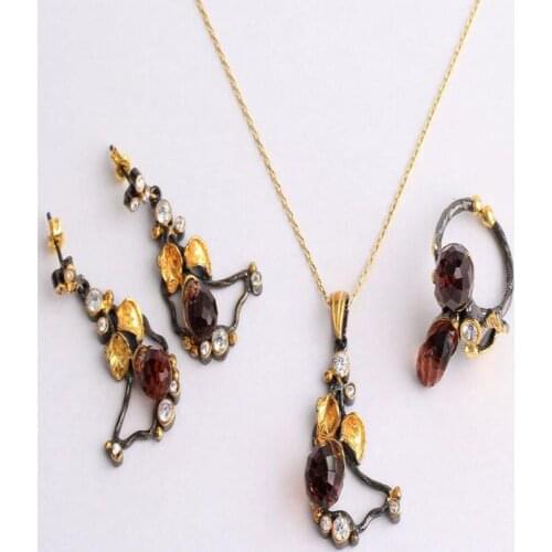 Zultanite Jewelry Set Gold Plated, Woman Delicate Silver Zultanite Ring+Necklace+Earrings, Handmade Woman Silver