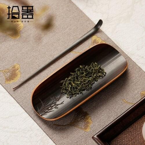 Smoked bamboo carving tea is a three piece set of antique Chinese Tea Lotus tea art tea ceremony Kung Fu tea set accessories spo