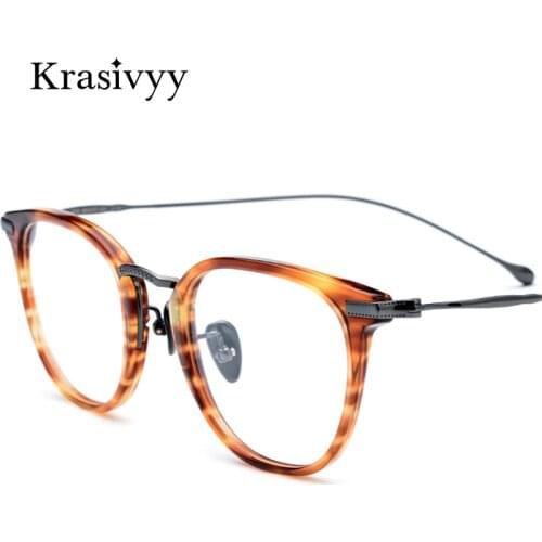 Krasivyy Titanium Acetate Optical Glasses Frame Men Vintage Prescription Eyeglasses Women Retro Round Myopia Spectacles Eyewear