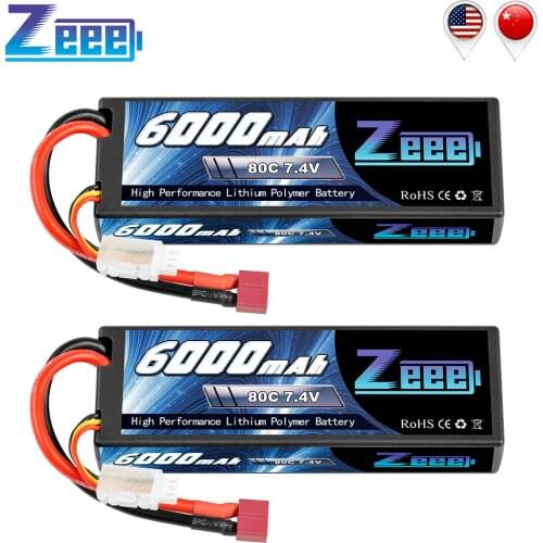 2units Zeee Lipo Battery 6000mAh 2S 80C 7.4V with Deans Plug Hardcase Lipo Battery for RC Car Vehicle Truck Tank Slash Truggy