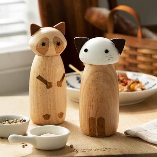 Cute Cat Shape Wood Ceramic Core Spice Nut Grinder Salt Pepper Mills Home Decoration Kithcen BBQ Tool For Salt Pepper