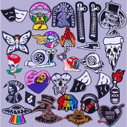 Joker Patches Punk Skull Iron-On Embroidered Patches For Clothing DIY Stripes Rock Ironing Applique Stickers Cloth Jacket Badges