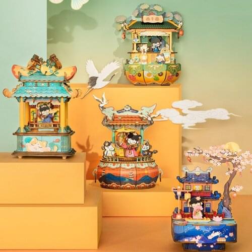 New DIY Dollhouse Series Creative Music Box Model Toys Retro Style Music Box Toys Gifts Children New Year Christmas Toys Gifts