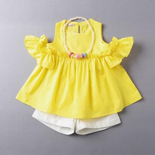 2019 summer children girls new cute sleeveless laces cotton T-shirt + white shorts clothing set 2-7 years