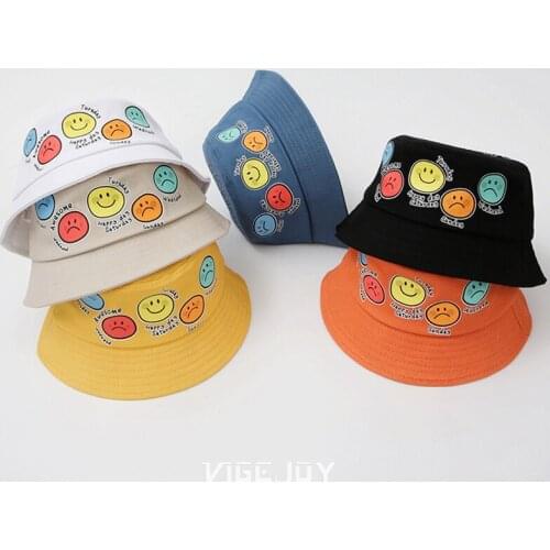 Spring Summer Kids Boys Girls Bucket Hats Lovely Smile Pattern Sun Hats For Children Autumn Cotton Baby Caps
