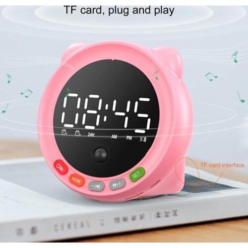 Portable Bluetooth 5.0 Speaker Alarm Clock Radio Sound Box Heavy Bass Mini Wireless Stereo Sound Effect Loudspeaker for Home