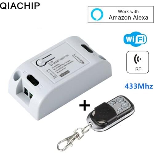 QIACHIP RF+WiFi Smart Home Switch Receiver Module Wireless 433 Mhz110V 220V Remote Control Light Switch Smart Life Tuya App