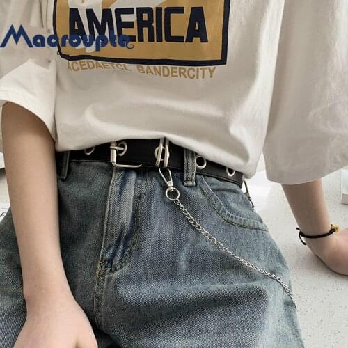Fashion Ladies Harajuku Leather Designer Belts With Chain Luxury Unisex Aesthetic Grommet Belt Hollow Woman Belt For Jeans