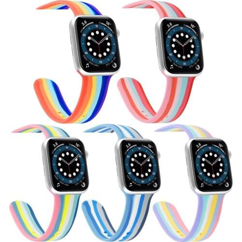 Rainbow Silicone Solo Loop Strap for Apple Watch Bands 6 5 4 3 2 1 SE Colorful Design Watchbands for IWatch 44mm 40mm 42mm 38mm