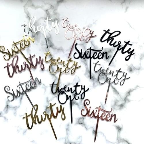 Rose Gold Cake Decoration Sweet 16/21/30 Acrylic Number Happy Birthday Cake Topper Candy Bar Anniversary Dessert Cupcake Decor