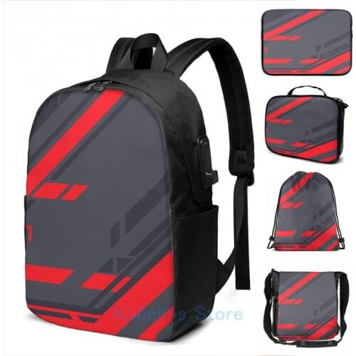 Funny Graphic print CSGO Grey Red Pattern USB Charge Backpack men School bags Women bag Travel laptop bag