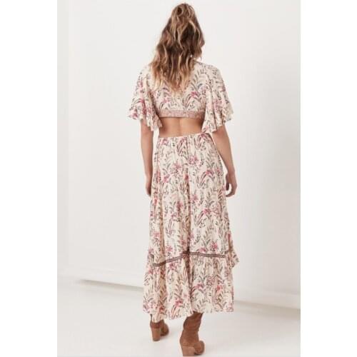 Sexy V Neck Blackless Long Maxi Dress Women Bohemian Floral Print Vestidos 2020 Summer Sundress Ladies Casual Boho Beach Dresses