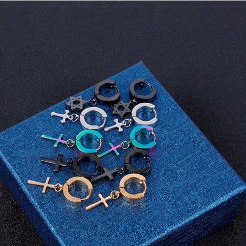 1 Piece Fashion Punk Stainless Steel Cross Fake Stud Earring Ear Clip Cuff Body Piercing Jewelry gift For Men Women hot sale