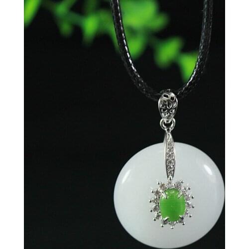 Xinjiang Natural White Jade Peaceful Button 925 Silver-inlaid Jade Pendant Gold Silk Jade Ancient Necklace Pendant