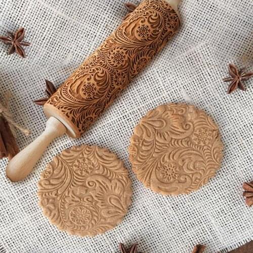 Christmas Embossing Fondant Rolling Pin Baking Cookie Biscuit Cake Dough Engraved Roller Kitchen Tool 35/43CM Dropshipping