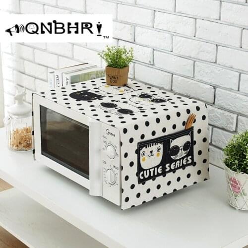 QNBHR Cotton and linen cloth cover microwave Korean cartoon Cat microwave cover cloth cover Dustproof kitchen decoration cloth