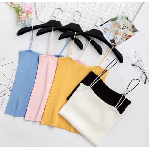 HELIAR Women Tops Spaghetti Knit Crop Tank Tops Women Straps Solid Plain Tops For Women 2020 Summer Tank Tops