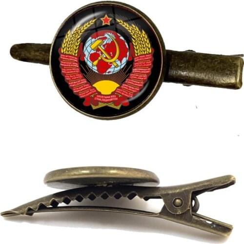 Vintage USSR Soviet Badges Sickle Hammer Tie Clip CCCP Russia Emblem Communism Sign Top Grade Tie Clasp For Men Shirt Gift