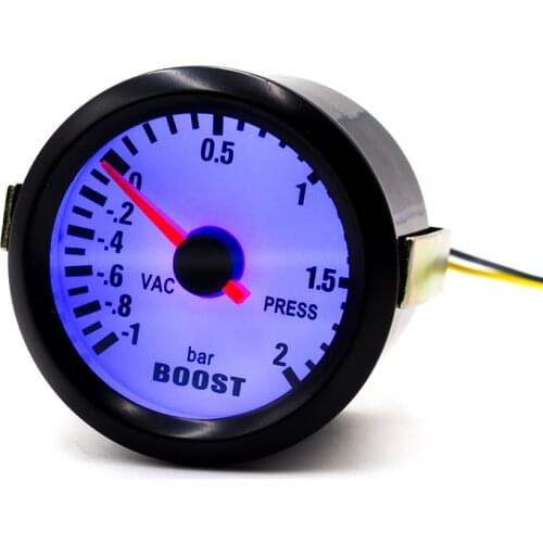 YOMI 2"52mm Mechanical 12V Car Turbo Boost Gauge -1~2Bar Black Turbo Boost Meter Blue LED Auto Car Gauge Meter