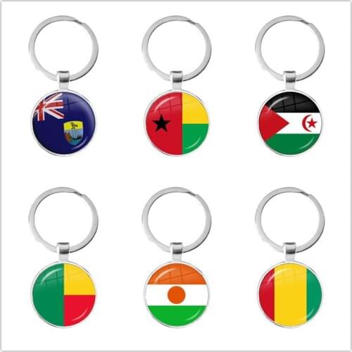 Western Sahara,Guinea,Saint Helena,Niger,Guinea-Bissau,Benin National Flag Keychain 25mm Glass Cabochon Key Rings For Gift