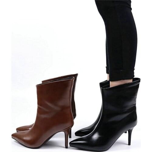 Women Shoes Sexy High Heel Ankle Boots Ladies Crocodile Pattern PU Pointed Toe Stiletto Western Boots Comfortable Short Boots