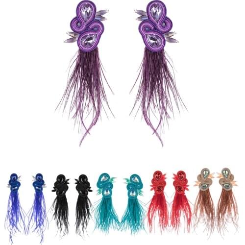 KpacoTa Soutache Drop earrings Handmade National Fashion Jewelry for women Crystal Charm Long feather Earring colour Oorbellen