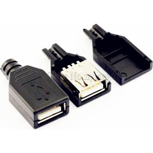 10Pcs Type A Female USB 4 Pin Plug Socket Connector With Black Plastic Cover USB Socket