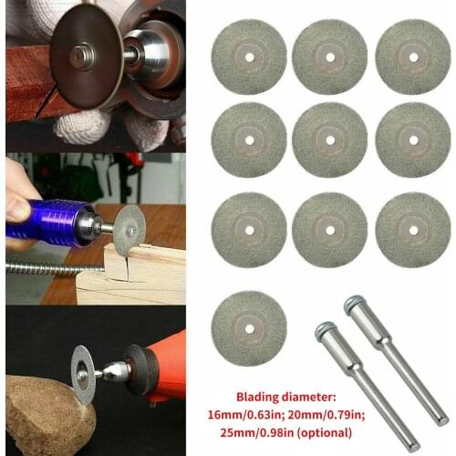 10pcs Diamond Cutting Wheel Sawing Bladings with 2 Connection Shanks 25mm/0.98in Cut-off Cutter Discs for Dremel Rotary Tool