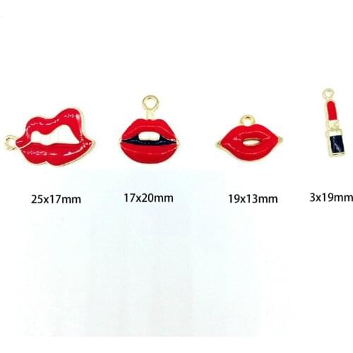 10PC Sexy Red Lips Mouth Zinc Alloy Enamel Charms Pendant Jewelry DIY Handmade Earrings Bracelet Necklae 2 Colors