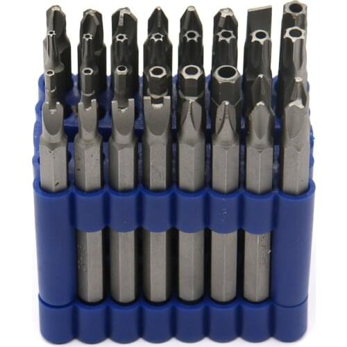 32 In1 Screwdriver Bit Set 1/4 Inch Hex Shank 75mm Long Tamper Proof CRV Security Bits Torx Hex with Hole Spanner Bit Set