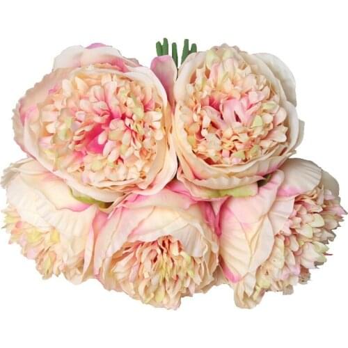 5 Bouquet Romantic Peony Artificial Silk Flowers Home Decor Party Decoration Fabric Fake Flower Wedding Bride Holding Flowers