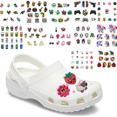 50PCS Cute Animals Flower PVC Shoe Charms Dog Unicorn Shoe Buckles Rainbow Accessories Gem Ornaments Fit Shoes Kids Gift