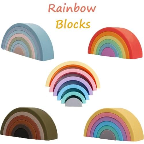 6Pcs Baby Silicone Toys Large Rainbow Stacker Montessori Educational Edible Jenga Toy For Kids Creative Rainbow Building Blocks