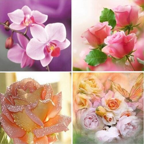 DIY 5D Diamond Painting Rose Flower Cross Stitch Kits Full Square Round Diamond Mosaic Scenery Pattern Handmade New Year Gift