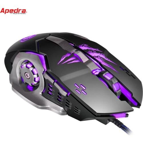 APEDRA Macro Wired Gaming Mouse Gamer 6 Buttons Mechanical Design USB Optical Computer Mouse Game Mice for PC Desktops Laptop A8