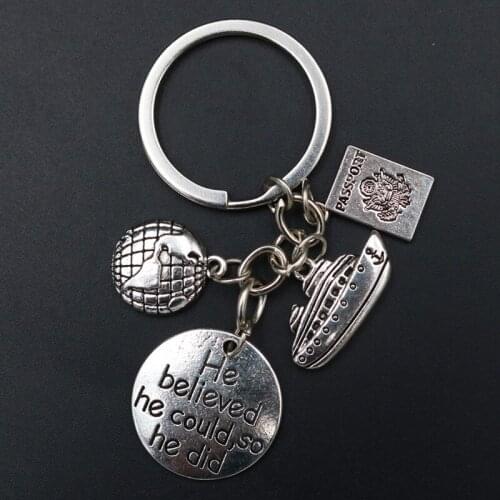 1pcs He Believe He Could So he Did Charm Cruise Ship & Passport & Map Keychain DIY Metal Keychain A1728