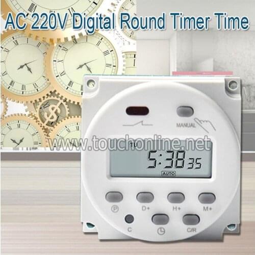 AC 220V 2pcs Digital Round LCD Power Programmable Timer Time Relay 16A Switch Support TT-101A