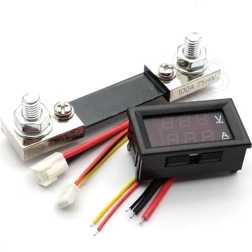 DC 0-100V 100A Digital Voltmeter Ammeter Dual Display Voltage Detector Current Meter Panel Amp Volt Gauge 0.28" Red Blue LED