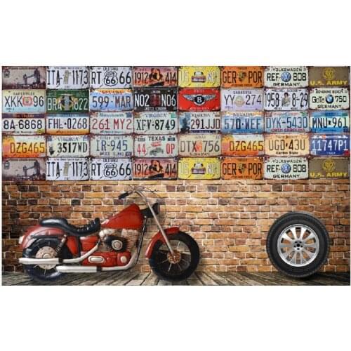 Wallpaper photo 3 d custom mural Retro nostalgic license plate motorcycle bar in the living room Wallpaper for walls in rolls
