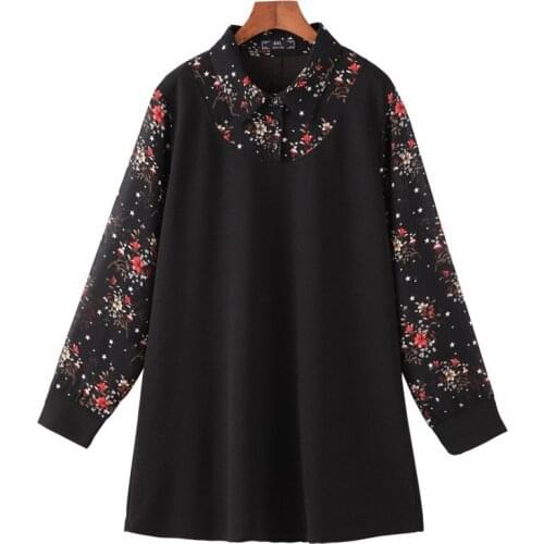Plus Size 10XL 8XL 6XL 4XL Women Spring Long Sleeves Shirt Elegant Printed&Solid Fabric Patchwork Tops Sliming T Shirts Feminina