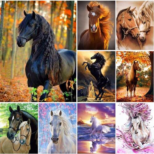 HUACAN Full Square/Round Drill Diamond Painting Kit Horse 5D DIY Diamond Embroidery Animal Needlework Home Decor