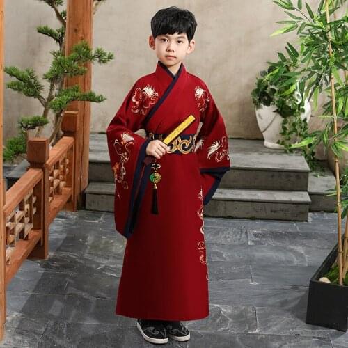 Boy Hanfu Embroidery Costume Elegant Traditional Chinese Style Ancient Folk Tang Suit Performance Clothing