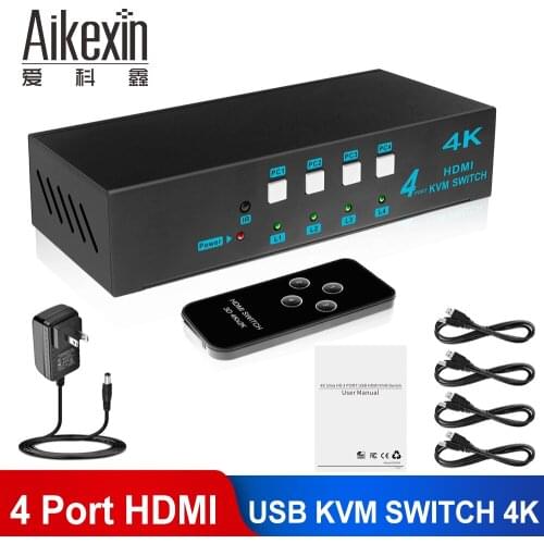 2x1 4K KVM Switch HDMI USB KVM Switch 2 Port USB Switch HDMI Switcher 4x1 Support Ultra HD 4K with USB Cables for PC